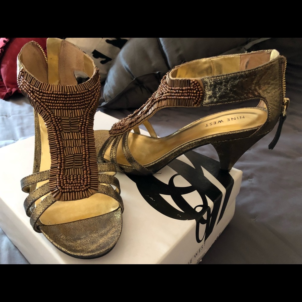 Gold Beaded sandals/heels
